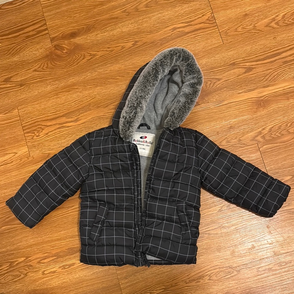 Rokka&Rolla Black and Gray Puffer Jacket with Cozy Hood